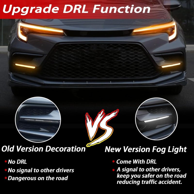 BINQIGOO Switchback White/Amber LED Front Fog Daytime Running Lamp Dynamic Flash LED Turn Signal light Compatible with Toyota Corolla 2024 SE XSE Hybrid Accessories - Image 3